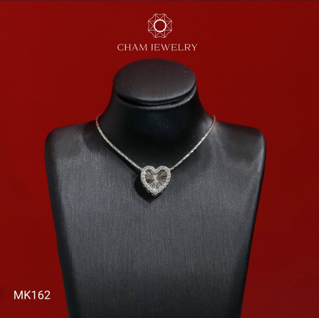 Mặt Dây Chuyền MK162 CHAM JEWELRY, Mặt Xỏ Trái Tim Chạm Máy Viền Đá Tấm Bản 10.0mm (Barcode TMX414