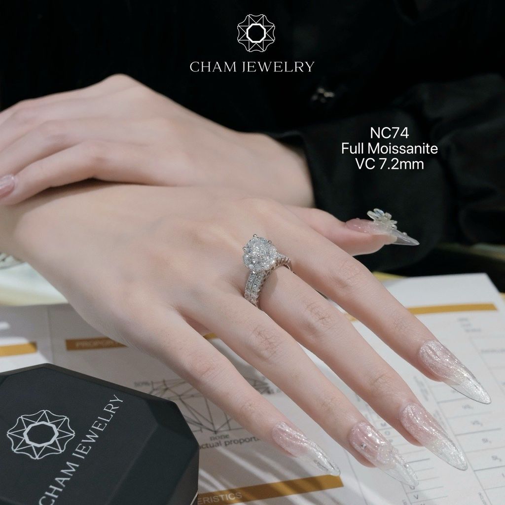 Nhẫn NC74 CHAM JEWELRY, Full Moissanite, Chủ 7.2mm (Barcode ONNU106)