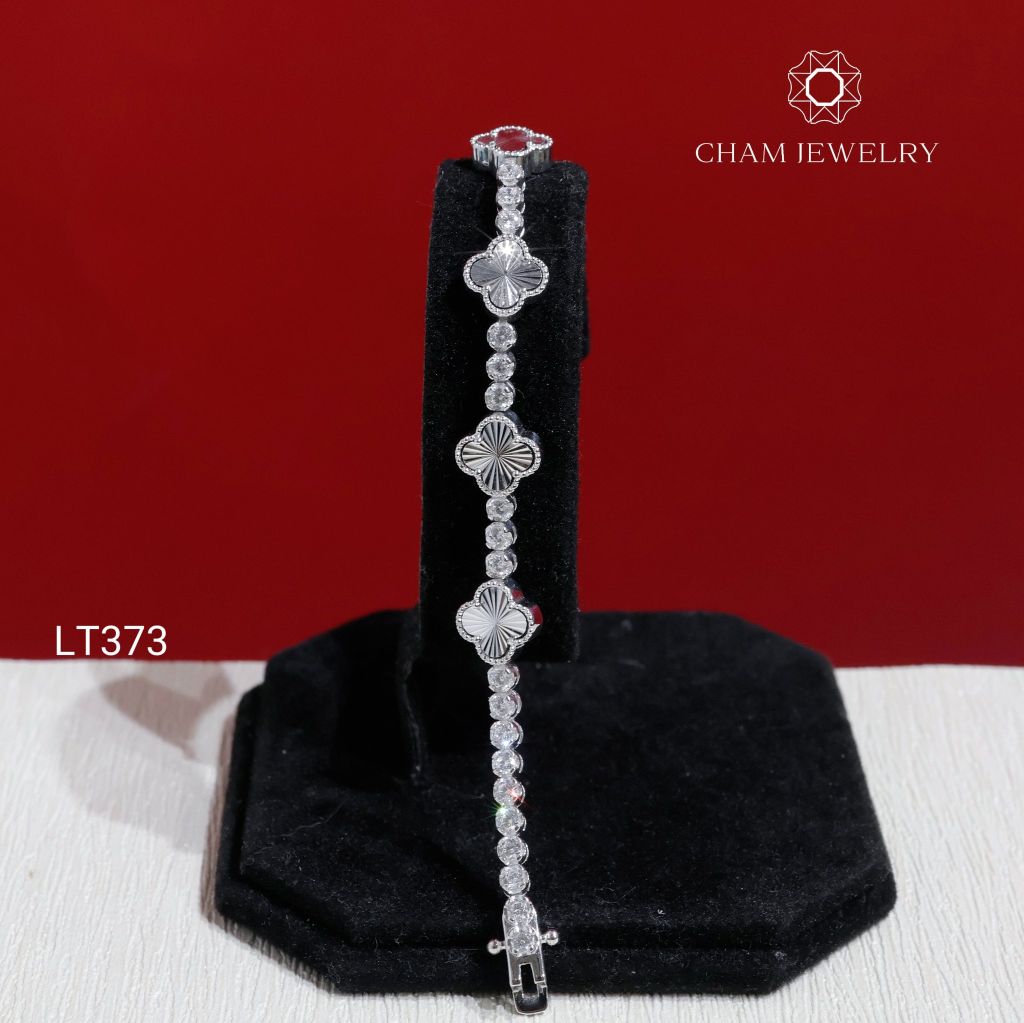 Lắc Tay LT373 CHAM JEWELRY , Lắc Tay Cỏ 4 Lá Bản 8.0mm Chạm Máy (Barcode TLT1430).
