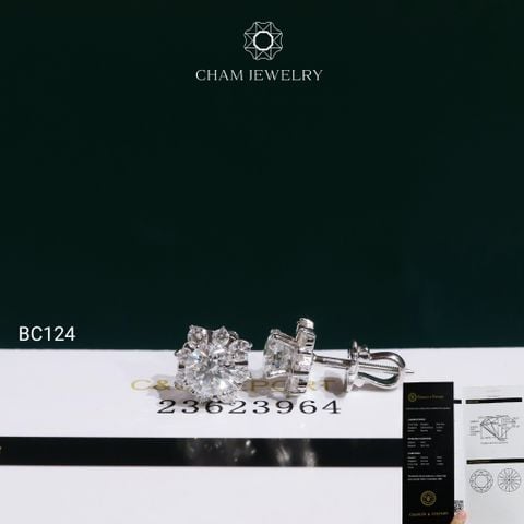 Hoa Tai BC124 CHAM JEWELRY , Hoa Tai Chủ 5.4mm Full Moissanite C&C (TVM137)