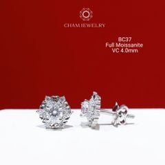 Hoa Tai CHAM JEWELRY BC37, Full Moissanite Chủ 4.0mm (Barcode OB66)