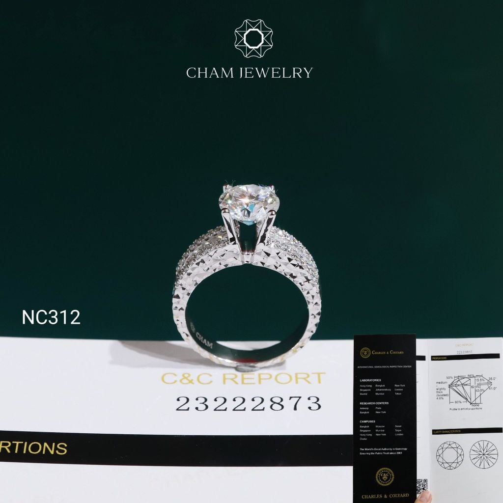 Nhẫn NC312 CHAM JEWELRY, Đá Moissanite C&C Chủ 8.1mm (Barcode OCNN146)