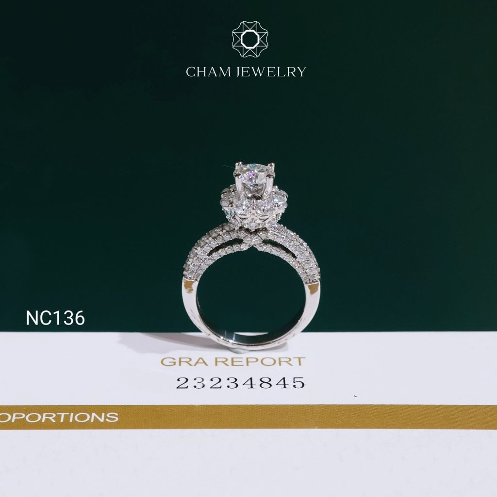 Nhẫn NC136 CHAM JEWELRY, Full Đá Moissanite, Chủ 6.3mm (Barcode OCNN01).