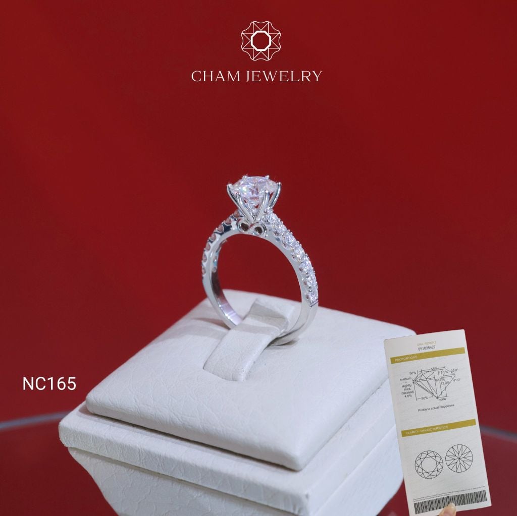 Nhẫn NC165 CHAM JEWELRY, Full Đá Moissanite, Chủ 6.3mm (Barcode OCNN06)