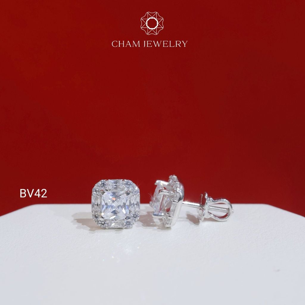 Hoa Tai BV42 CHAM JEWELRY, Chủ Vuông 5.0mm (Barcode TBV499).