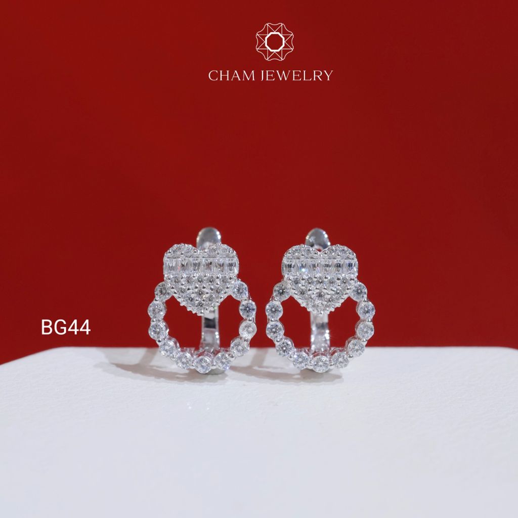 Hoa Tai CHAM JEWERLY BG44. Hoa Tai Tim Vòng Tấm (Barcode TBG400)