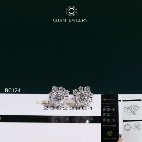 Hoa Tai BC124 CHAM JEWELRY , Hoa Tai Chủ 5.4mm Full Moissanite C&C (TVM137)