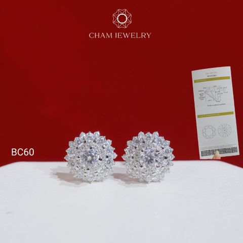 Hoa Tai CHAM JEWELRY BC60, Hoa Tai Chủ Moissanite 4.0mm (Barcode OCB03)
