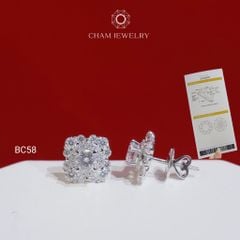 Hoa Tai CHAM JEWELRY BC58, Hoa Tai Full Moissanite Chủ 4.5mm (Barcode OCB01)