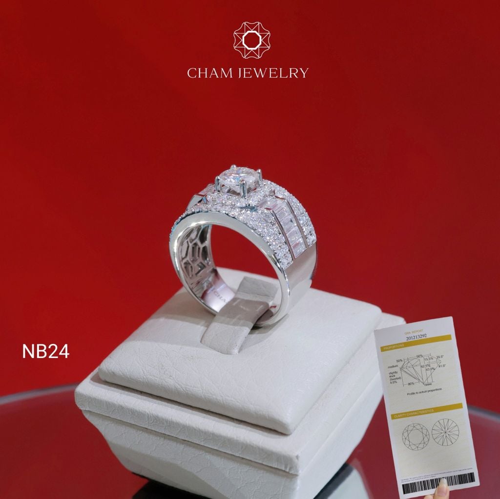 Nhẫn Nam NB24 CHAM JEWELRY, Full Moissanite Cao Cấp Chủ 6.3mm (Barcode OCNA03)