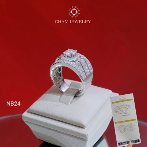 Nhẫn Nam NB24 CHAM JEWELRY, Full Moissanite Cao Cấp Chủ 6.3mm (Barcode OCNA03)