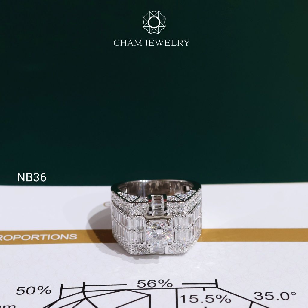 Nhẫn Nam NB36 CHAM JEWELRY, Full Moissanite Cao Cấp Chủ 6.3mm (Barcode ONNA72)