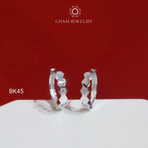 Hoa Tai BK45 CHAM JEWELRY, Hoa Tai Lục Giác Đá Xen Kẻ (Barcode TVB323B).