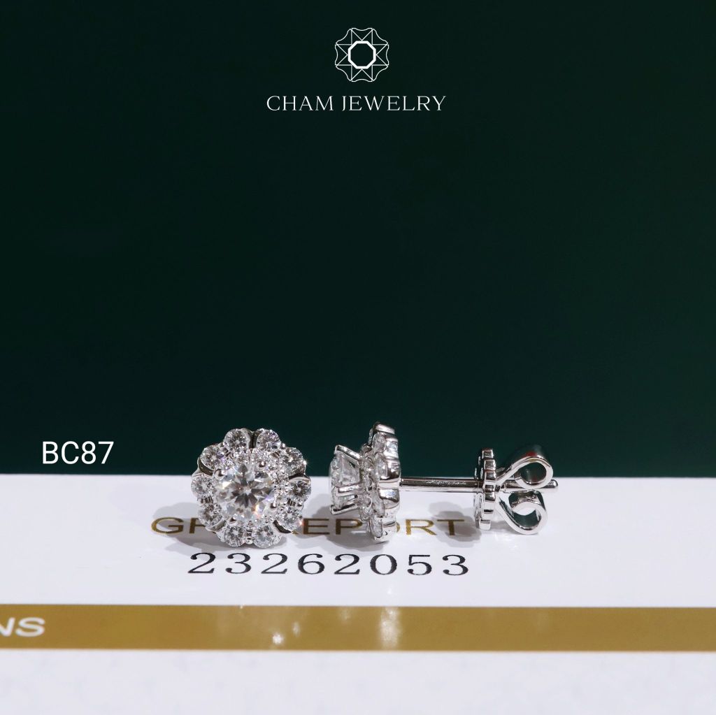 Hoa Tai BC87 CHAM JEWELRY, Hoa Tai Full Moissanite Chủ 4.0mm (Barcode OCB12)
