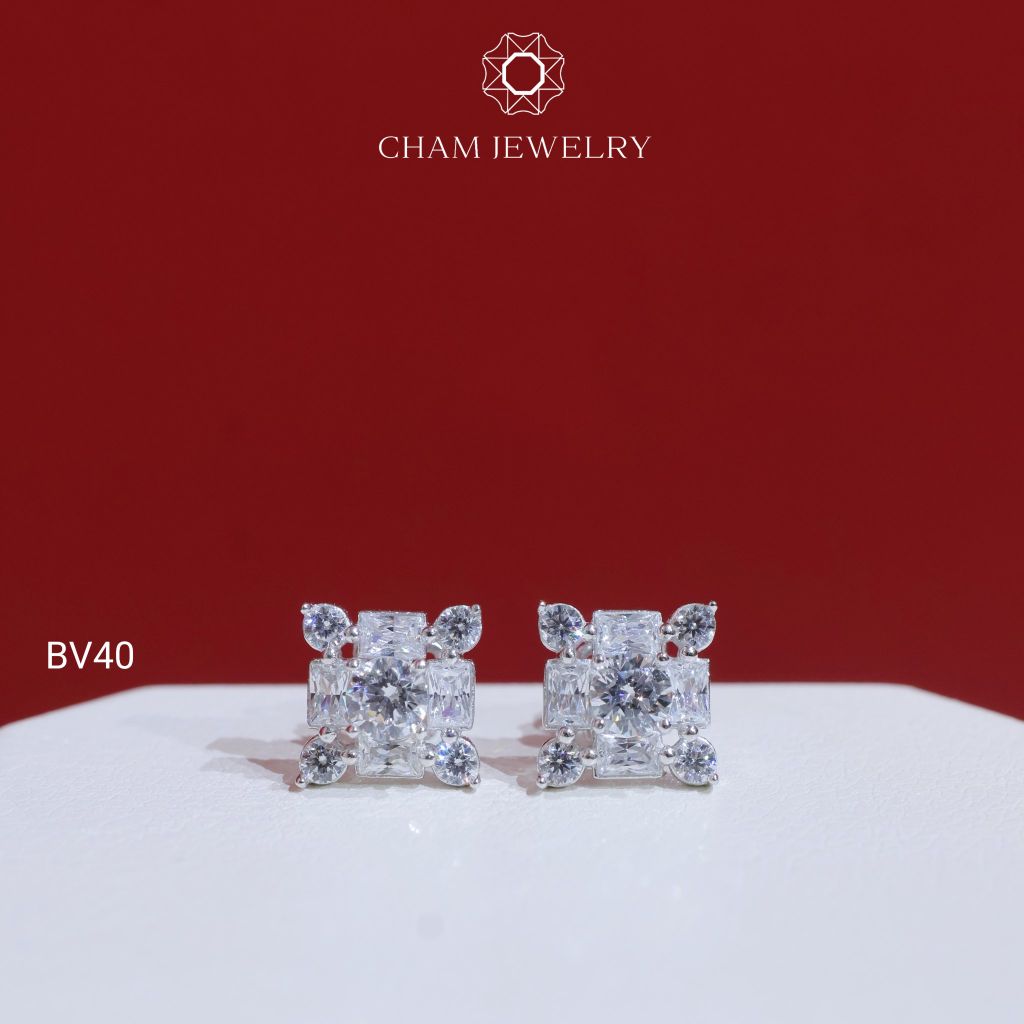 Hoa Tai BV40 CHAM JEWELRY , Chủ 4.0mm (Barcode TBV458).