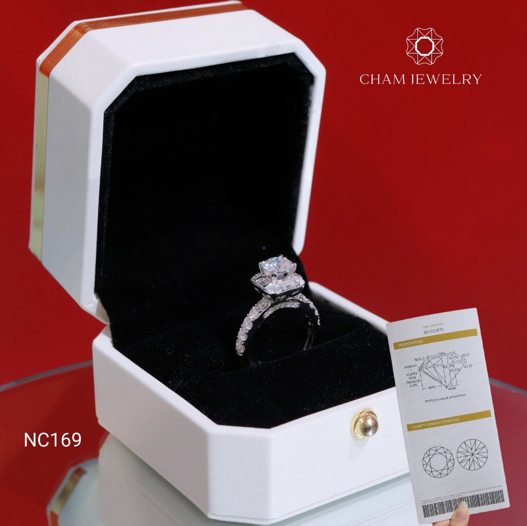 Nhẫn NC169 CHAM JEWELRY, Full Đá Moissanite, Chủ 6.3mm (Barcode OCNN10)