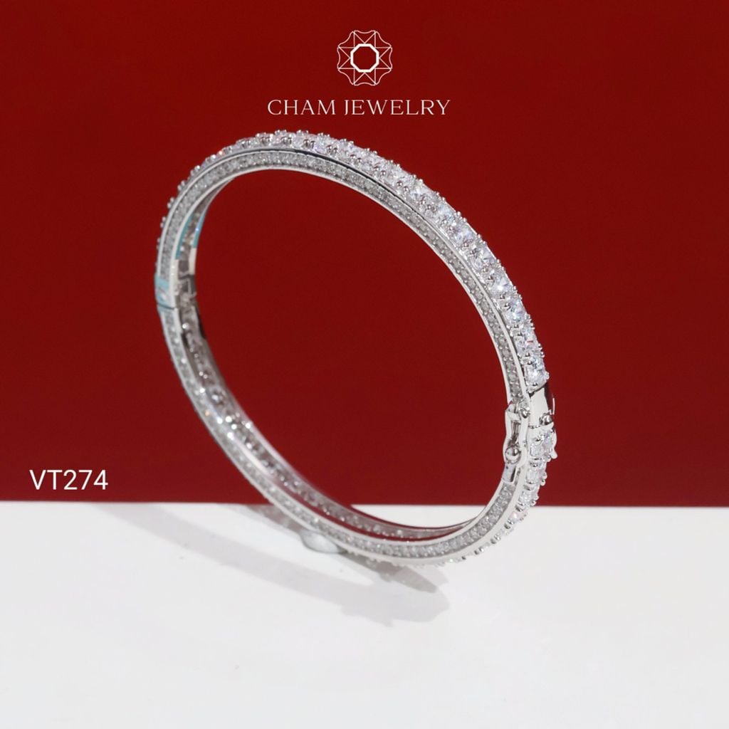 Vòng Tay VT274 CHAM JEWELRY , Vòng Kiểu Full Đá Bản 4.0mm (Barcode PVH525)