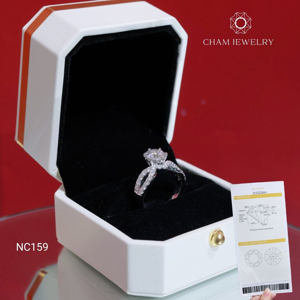 Nhẫn NC159 CHAM JEWELRY, Full Đá Moissanite, Chủ 7.2mm (Barcode OCNN03).