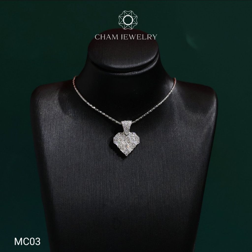 Mặt Dây Chuyền MC03 CHAM JEWELRY , Trái Tim Full Moissanite Cao Cấp (Barcode TFM17).