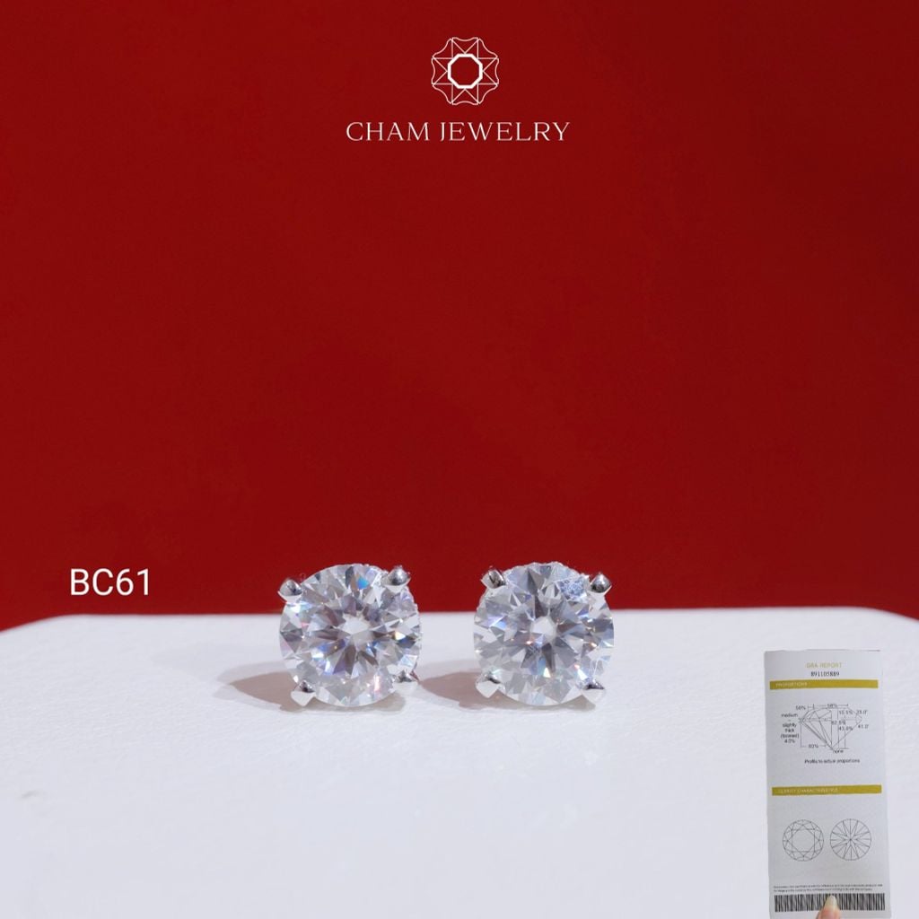 Hoa Tai CHAM JEWELRY BC61, Hoa Tai Full Moissanite Chủ 7.2mm (Barcode OHB03)