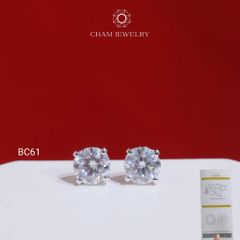 Hoa Tai CHAM JEWELRY BC61, Hoa Tai Full Moissanite Chủ 7.2mm (Barcode OHB03)