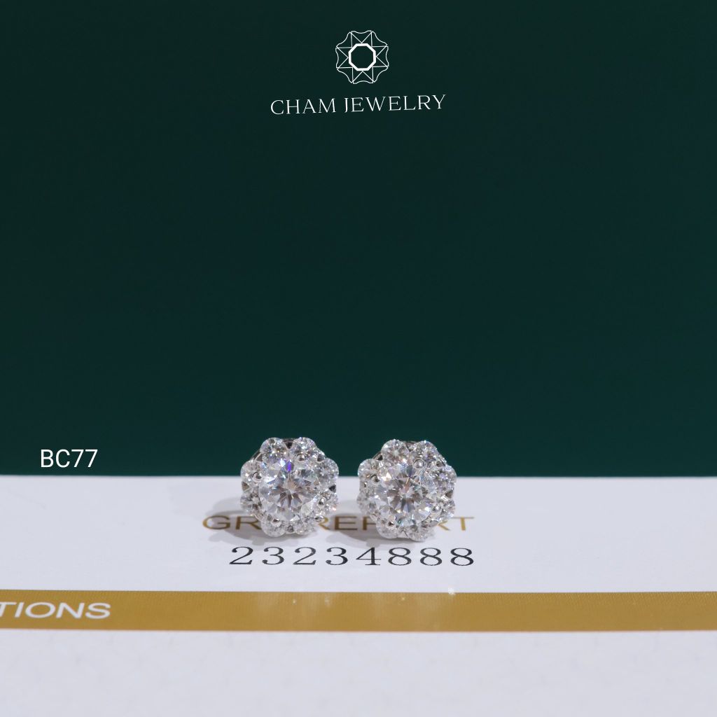 Hoa Tai BC77 CHAM JEWELRY, Hoa Tai Full Moissanite Chủ 5.0mm (Barcode OB91)