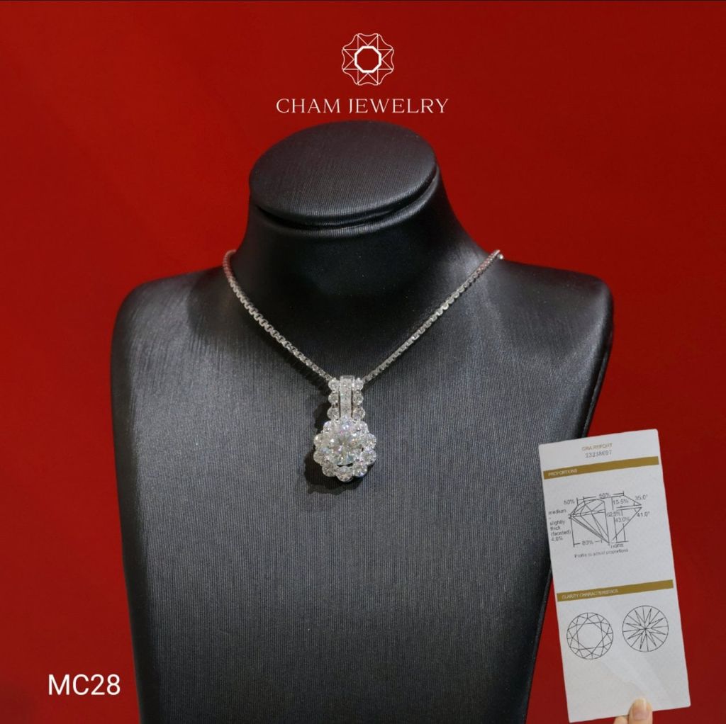 Mặt Dây Chuyền MC28 CHAM JEWELRY , Mặt Hoa Tròn Chủ Moissanite 6.0mm (Barcode TVM163).