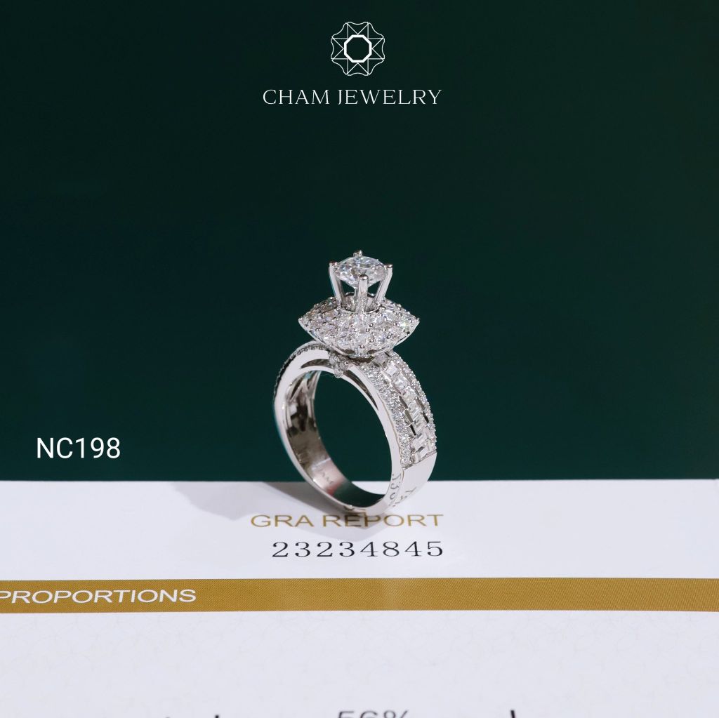 Nhẫn NC198 CHAM JEWELRY, Full Đá Moissanite Chủ 6.0mm (Barcode OCNN25)