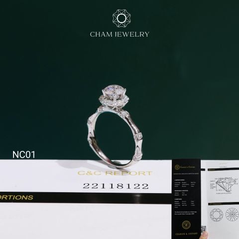 Nhẫn CHAM JEWELRY NC01, Đá Moissanite C&C Cao Cấp Chủ 6.3mm (Barcode TVM20).