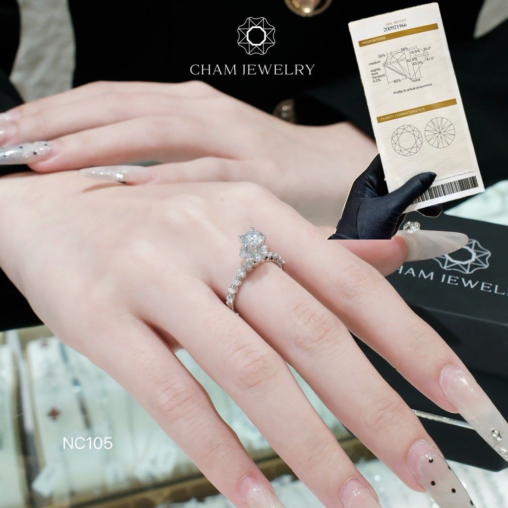 Nhẫn NC105 CHAM JEWELRY, Full Đá Moissanite, Chủ 5.5mm (Barcode TVM55)