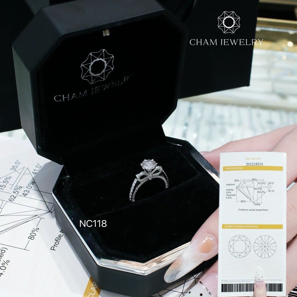 Nhẫn NC118 CHAM JEWELRY, Full Đá Moissanite, Chủ 6.3mm (Barcode ONNU197)