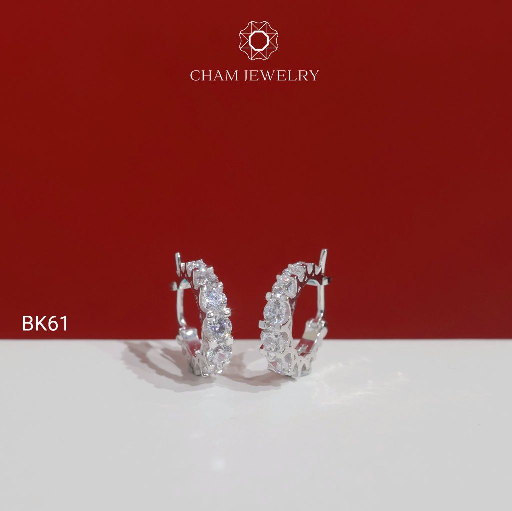 Hoa Tai BK61 CHAM JEWELRY, Hoa Tai Khoen 1 Hàng Đá 3.0mm (Barcode TBK376).