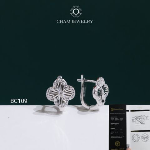 Hoa Tai BC109 CHAM JEWELRY, Hoa Tai Cỏ 4 Lá Full Moissanite C&C (Barcode OCB59)