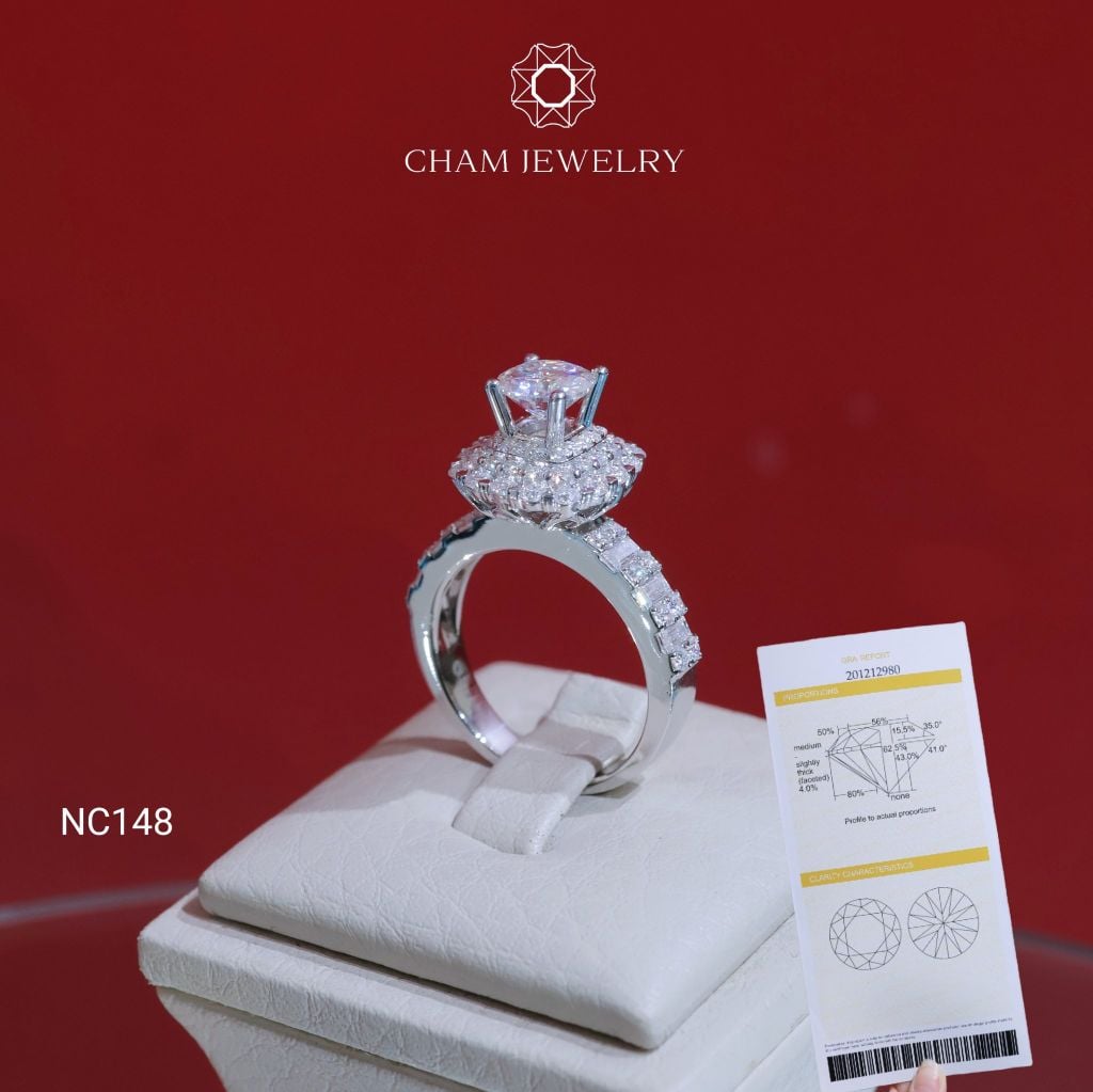 Nhẫn NC148 CHAM JEWELRY, Full Đá Moissanite Chủ 6.3mm (Barcode ONNU157).