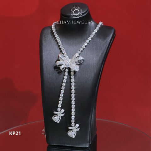 Dây Chuyền KP21 CHAM JEWELRY, Dây Full Tenic 2.5mm Mặt Nơ (Barcode TDKM490)