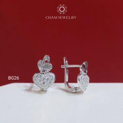 Hoa Tai BG26 CHAM JEWELRY, Hoa Tai Trái Tim Full Đá Tấm 1.25mm (Barcode TBG1041).