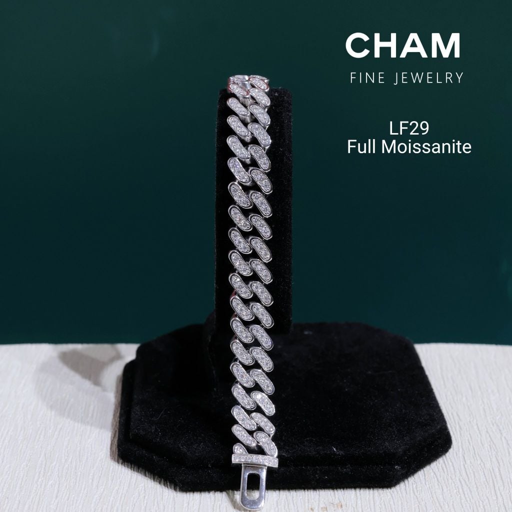 Lắc Tay LF29 CHAM JEWELRY, Lắc Tay Khoen Lật Full Moissanite Khóa Cao Cấp  (Barcode OCL02)
