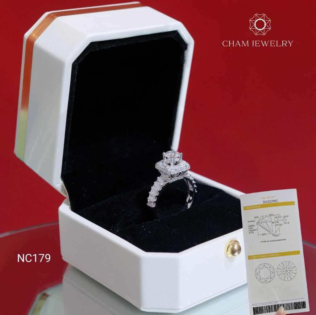 Nhẫn NC179 CHAM JEWELRY, Full Đá Moissanite Chủ 5.4mm (Barcode ONNU216)