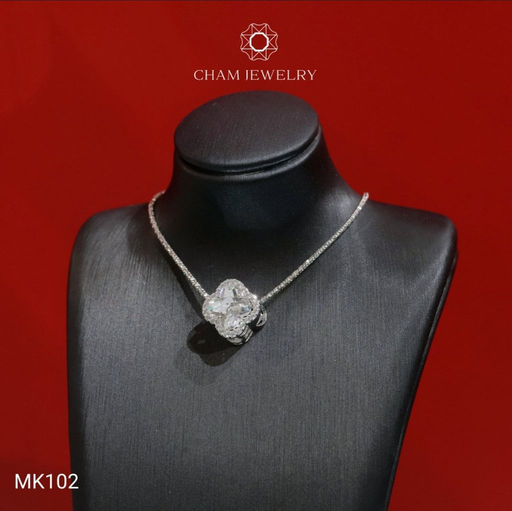 Mặt Dây Chuyền MK102 CHAM JEWELRY, Mặt Cỏ 4 Lá Trắng (Barcode TCH1026).