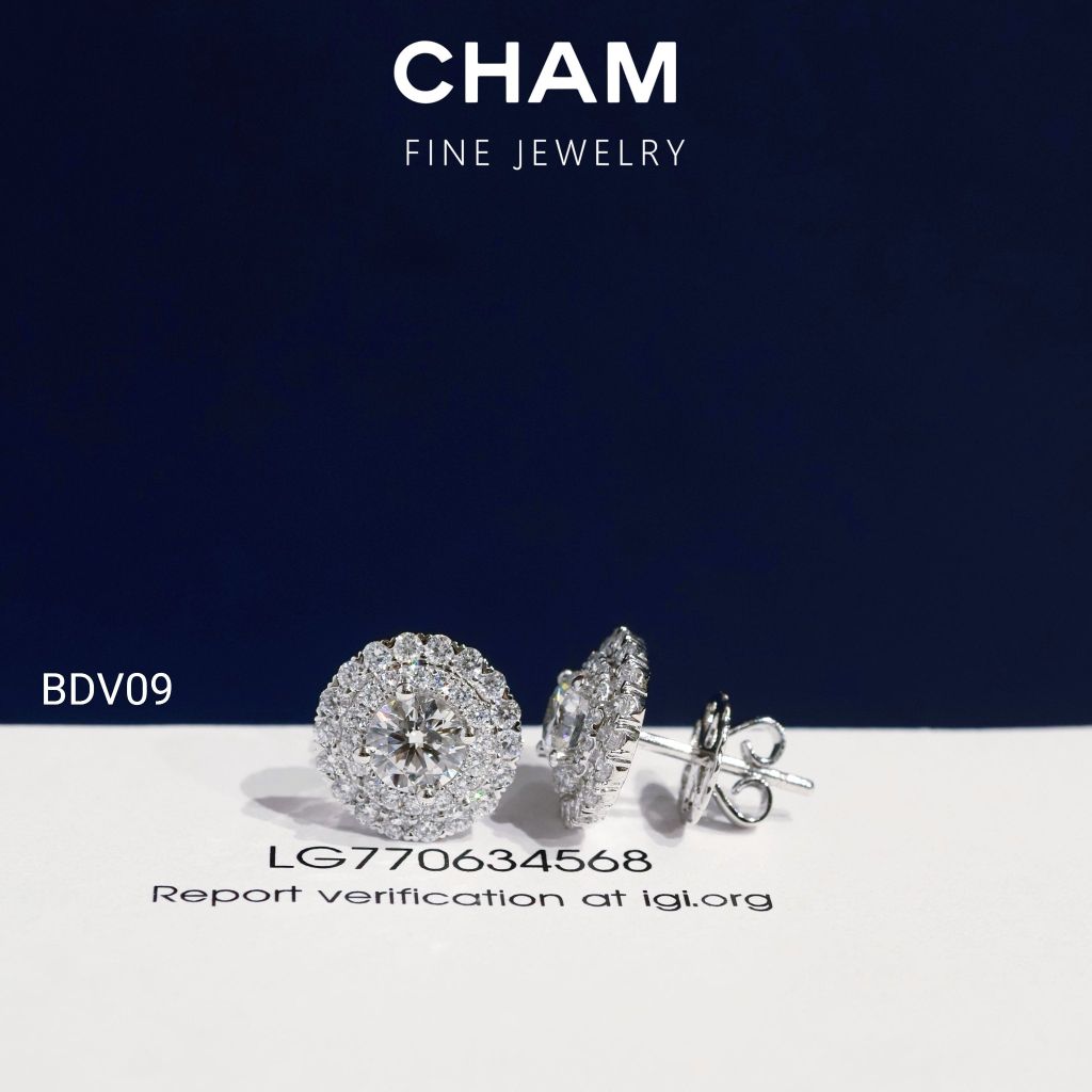Hoa Tai BDV09 Vàng 10k Chủ 5.4mm Kim Cương Lab Grown Diamond