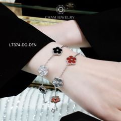 Lắc Tay LT374 CHAM JEWELRY , Lắc Tay Cỏ 5 Lá Free Size Bản 10.0mm Chạm Máy (Barcode TLT1519).