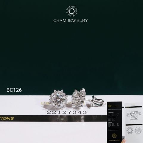 Hoa Tai BC126 CHAM JEWELRY , Hoa Tai Chủ 6.5mm Full Moissanite C&C (TVM196)