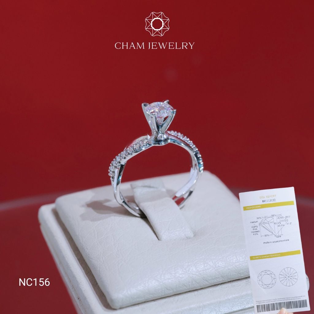 Nhẫn NC156 CHAM JEWELRY, Full Đá Moissanite, Chủ 5.4mm (Barcode OPN04).