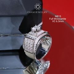 Nhẫn Nam NB15 CHAM JEWELRY, Chủ 6.3mm Full Kim Cương Moissanite Cao Cấp (Barcode CTCNAM03).