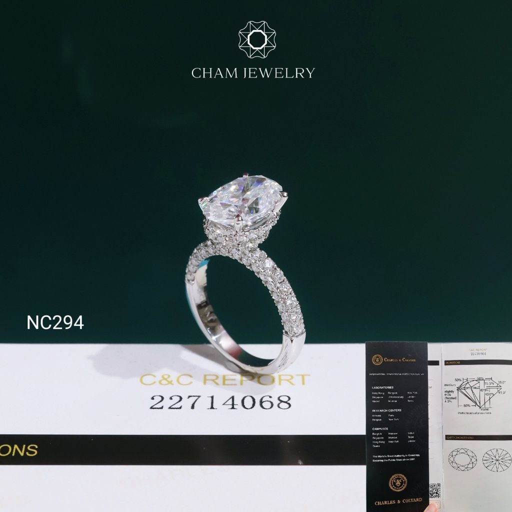 Nhẫn NC294 CHAM JEWELRY, Đá Moissanite C&C Chủ Oval 12x8mm (Barcode ONNU109)