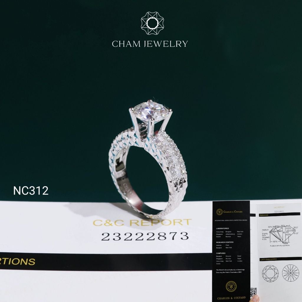 Nhẫn NC312 CHAM JEWELRY, Đá Moissanite C&C Chủ 8.1mm (Barcode OCNN146)