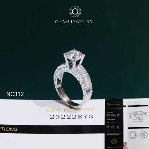 Nhẫn NC312 CHAM JEWELRY, Đá Moissanite C&C Chủ 8.1mm (Barcode OCNN146)
