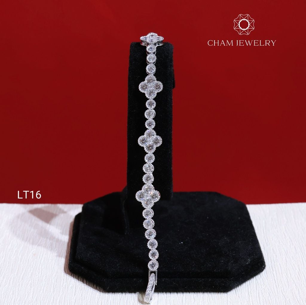 Lắc Tay LT16 CHAM JEWELRY, Lắc Cỏ 4 Lá Full Đá, Bản 8.0mm  (Barcode TLT1368).