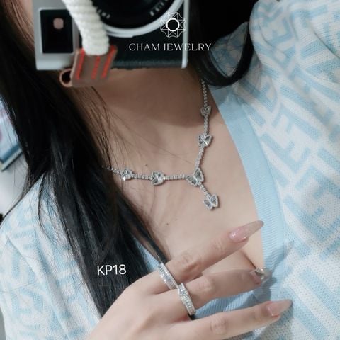 Dây Chuyền KP18 CHAM JEWELRY, Dây Kiểu Bướm Chạm Máy Full Đá 3.0mm (Barcode TDKM478)