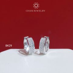Hoa Tai BK29 CHAM JEWELRY , Hoa Tai Khoen Hai Hàng Đá Tấm Bản 4.0mm (Barcode TBK359).